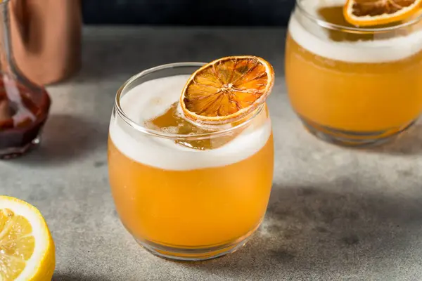 Cold Boozy Whiskey Sour Cocktail Bitters Lemon Stock Image