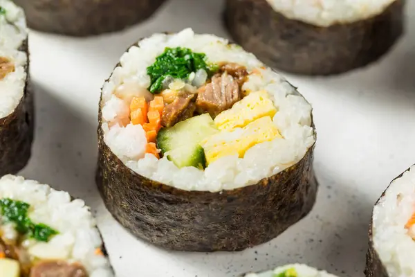 Homemade Korean Kimbap Rolls Beef Egg Vegetables Stock Photo