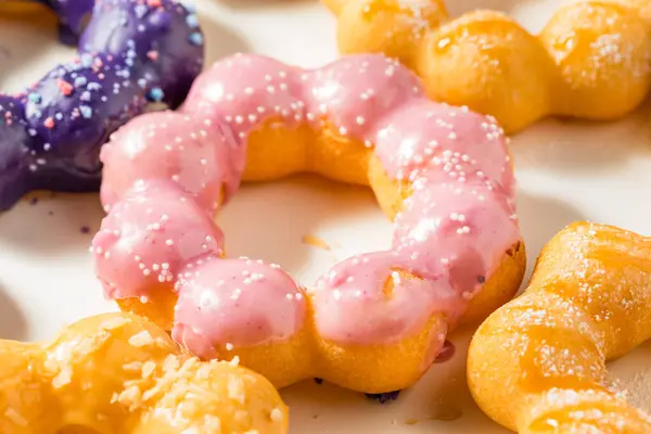 Colorful Homemade Mochi Donuts Box Breakfast Stock Image