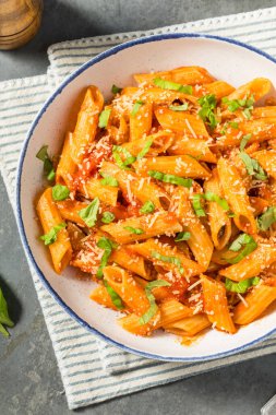 İtalyan ev yapımı domates soslu ve fesleğenli Pennoni Makarnası.