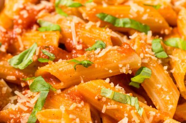İtalyan ev yapımı domates soslu ve fesleğenli Pennoni Makarnası.