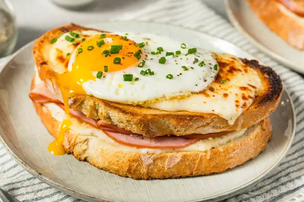 stock image French Croque Madame Sandwich with Ham and Egg