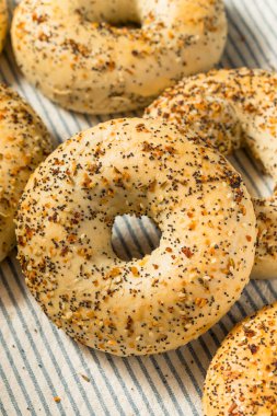 Ev yapımı her şey sarımsaklı simit ve haşhaş tohumlu.