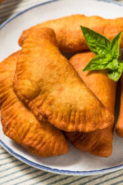 Peynirli ve soslu ev yapımı İtalyan Panzerotti Pizza Calzone.