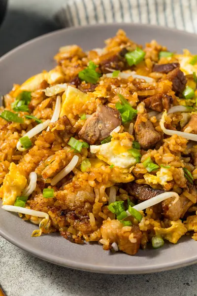 stock image Homemade Char Siu Pork Fried Rice with Egg and Sprouts