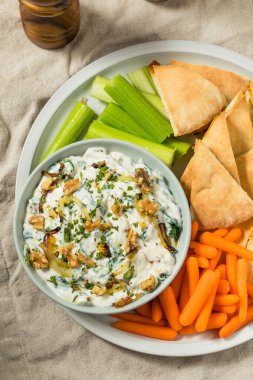 Ev yapımı İran Borani soslu soğan, ceviz ve yoğurt.