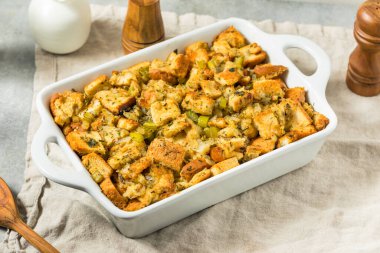 Homemade Thanksgiving Turkey Stuffing Dressing with Celery Onions and Garlic clipart