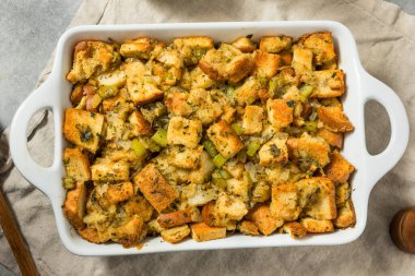 Homemade Thanksgiving Turkey Stuffing Dressing with Celery Onions and Garlic clipart