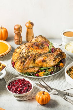 Homemade Thanksgiving Turkey Dinner with Stuffing Beans and Pumpkin Pie clipart