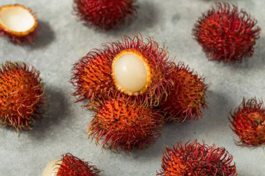 Organic Raw Red Thai Rambutan Tropical Fruit Ready to Eat clipart