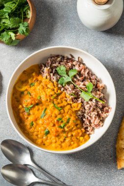 Hint ev yapımı hindistancevizi mercimek körisi ve pilav.