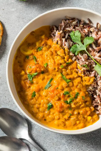 Hint ev yapımı hindistancevizi mercimek körisi ve pilav.