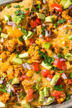 Ev yapımı Vejetaryen Çarşaflı Nachos Domates Cilantro ve Limonlu