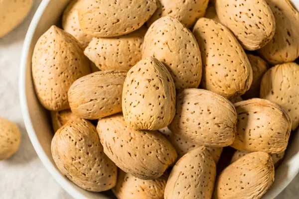 Kabuklarındaki organik çiğ badem fıstığı.