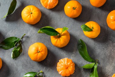 Yeşil Yapraklı Organik Çiğ Mandalina Portakalları