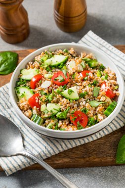 Healthy Homemade Mediterranean Bulgar Wheat Salad with Tomato and Cucumber