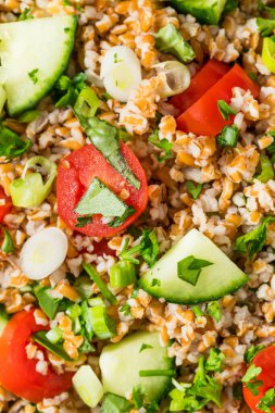 Healthy Homemade Mediterranean Bulgar Wheat Salad with Tomato and Cucumber