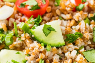 Healthy Homemade Mediterranean Bulgar Wheat Salad with Tomato and Cucumber