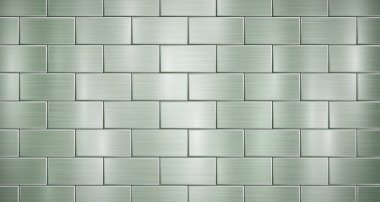 Abstract metallic background in green colors with highlights, consisting of voluminous convex rectangles, like bricks