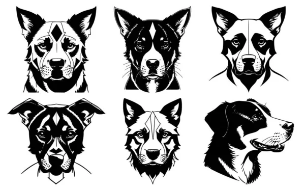 Set Dog Heads Calm Expressions Muzzle Symbols Tattoo Emblem Logo Vector Graphics