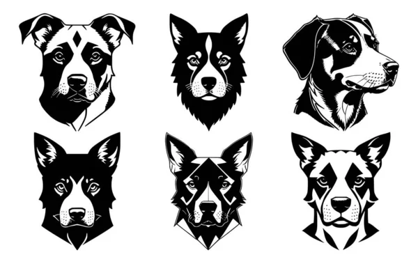 Set Dog Heads Calm Expressions Muzzle Symbols Tattoo Emblem Logo Stock Illustration