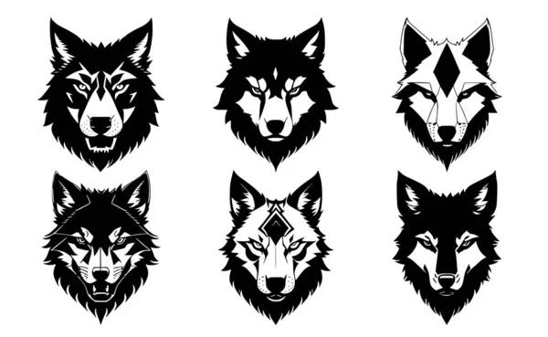 Set Wolf Heads Closed Mouth Different Angry Expressions Muzzle Symbols Stock Vector