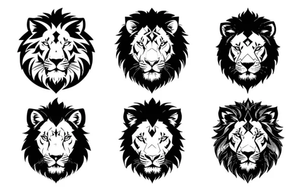 Set Lion Heads Closed Mouth Different Calm Expressions Muzzle Symbols Royalty Free Stock Vectors