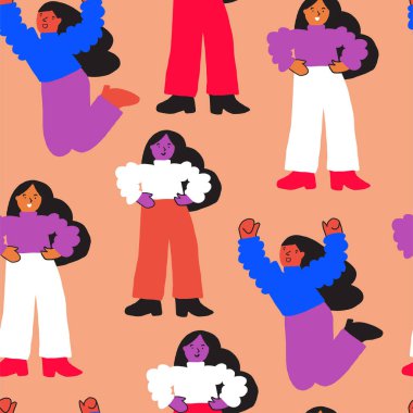 Farklı ırktan genç kadınlarla kusursuz bir düzen, vektör düz çizgi film çizimi. Vektör illüstrasyonu