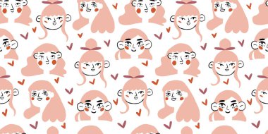 Beyaz kalpli romantik kız modelleri olan kusursuz bir model. Sevgililer günü vektör modeli aşık kızlarla. Vektör illüstrasyonu