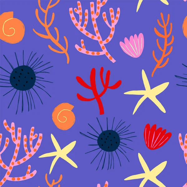 Sea Life Seamless Pattern Repeating Image Animals Underwater World Printing — Stock Vector