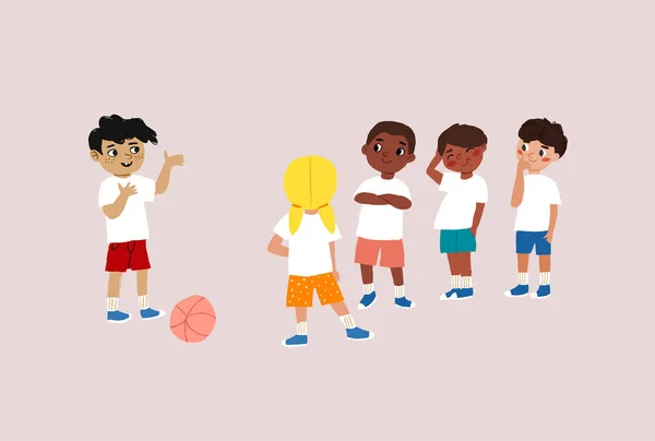 Ilustracja Przedstawiamy Grupę Chłopców Dziewcząt Grających Piłkę Nożną Ilustracja Wektora — Wektor stockowy