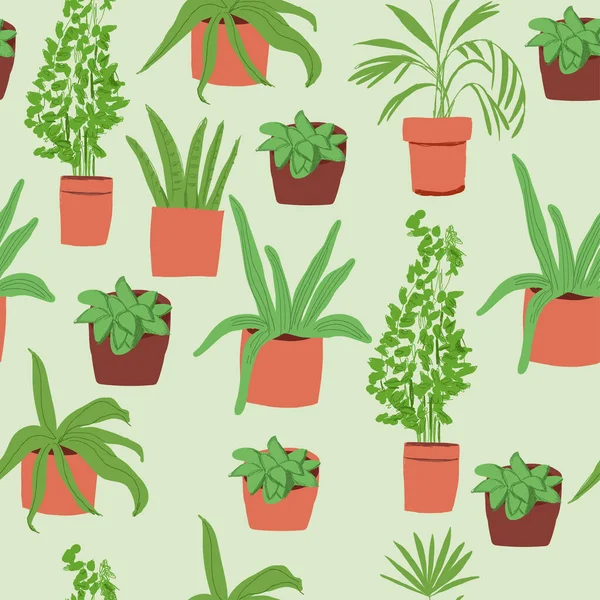 流行的矢量印刷平面风格的植物 现代风格很适合装饰 Boho向量家庭植物 无缝模式 矢量说明 — 图库矢量图片