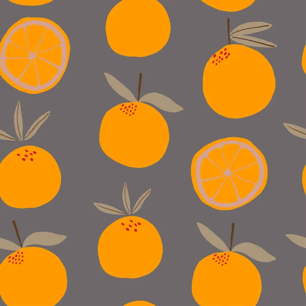 Patrón Naranjas Sobre Fondo Oscuro Ilustración Vectorial — Vector de stock