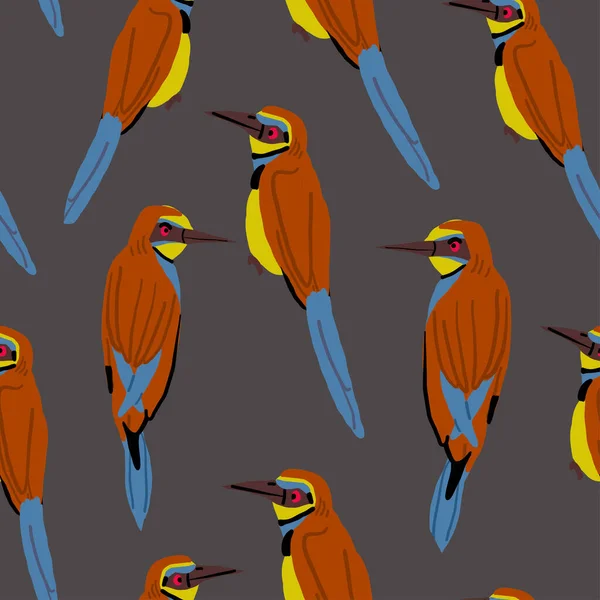 Patrón Sin Costuras Con Pájaro Abejorro Gris Oscuro Ilustración Vectorial — Vector de stock