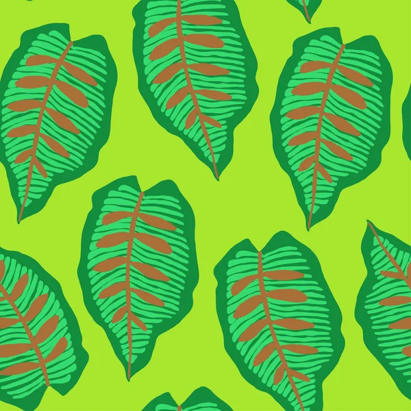 Vector Naadloos Patroon Met Tropische Bladeren Groene Achtergrond Vectorillustratie — Stockvector