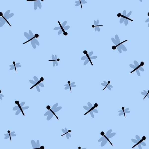Modèle Mignon Avec Libellules Sur Bleu Clair Printemps Insectes Motif — Image vectorielle