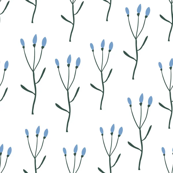 Простой Векторный Рисунок Дикими Растениями Простой Синий Рисунок Дикими Цветами — стоковый вектор