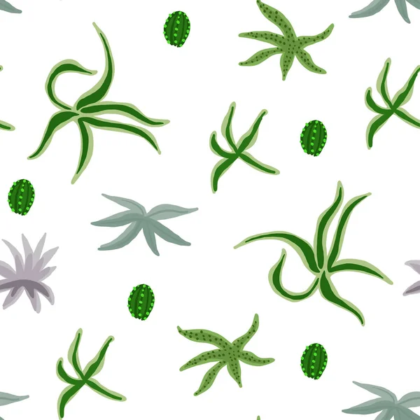 Schattig Patroon Met Cactussen Vetplanten Wit Handgetekende Stijl Vectorillustratie — Stockvector
