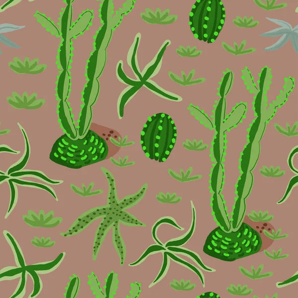 Schattige Hand Getekend Kleurrijke Cactussen Sappige Naadloze Patroon Baby Textiel — Stockvector