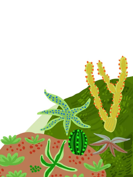 Prachtige Ansichtkaart Met Cactussen Compositie Wit Stijlvol Mexicaans Landschap Decoratieve — Stockvector