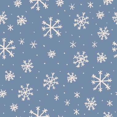 Mavi arka planda kartondan çizilmiş kar taneleri olan kusursuz bir desen. Noel kar deseni. Vektör illüstrasyonu
