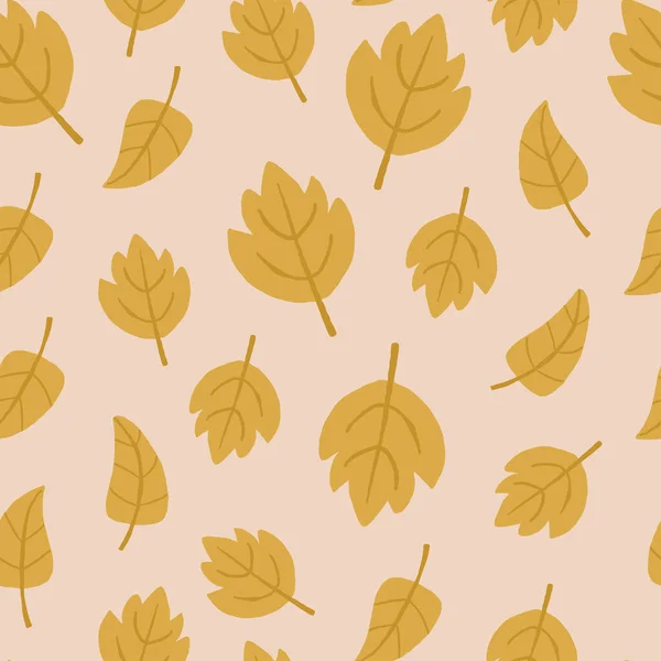 Векторный Бесшовный Рисунок Жёлтыми Листьями Бежевом Осенний Рисунок Природы Векторная — стоковый вектор
