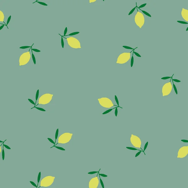 Vector Seamless Pattern Lemons Olive Green Background Juicy Fruits Pattern — Stock Vector
