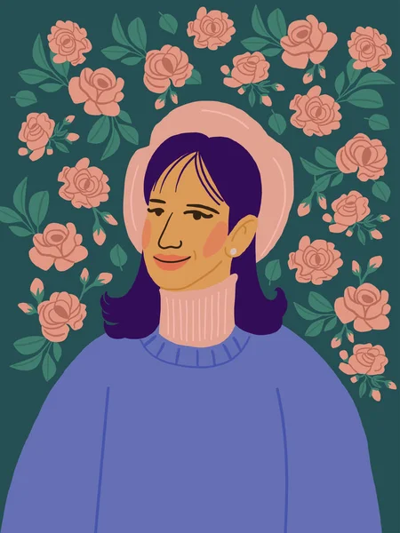 Krásný Ženský Portrét Ženy Středního Věku Útulných Podzimních Šatech Žena Stock Ilustrace