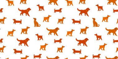 Beyaz arka planda yürüyen kahverengi köpekli, kusursuz bir iz. Vektör illüstrasyonu