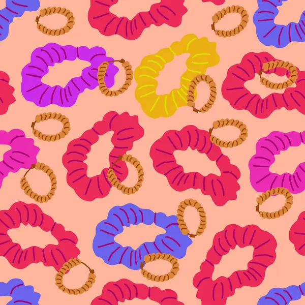 Vektorový Bezešvý Vzor Hedvábnými Křupavými Zlatými Náušnicemi Růžovém Béžovém Pozadí Stock Ilustrace