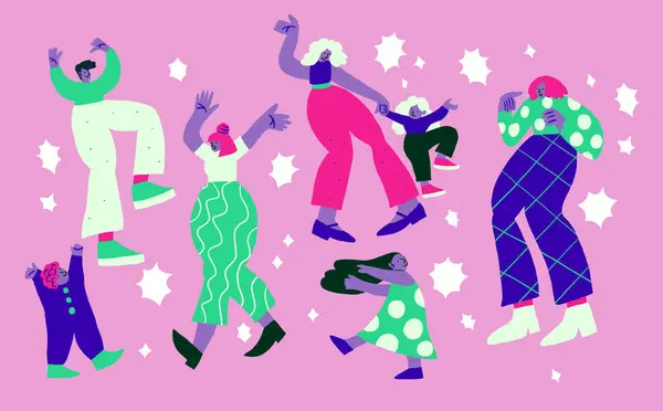 Vektorová Ilustrace Tančícími Lidmi Hvězdami Fialovém Pozadí Tančící Lidé Čmárají Royalty Free Stock Ilustrace