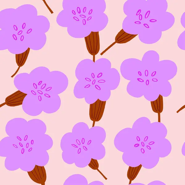 Vektorový Bezešvý Vzor Jednoduchými Fialovými Květy Béžovém Pozadí Jednoduché Čmáranicové Royalty Free Stock Ilustrace