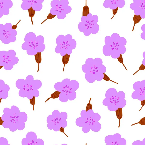 Vektorový Bezešvý Vzor Jednoduchými Fialovými Květy Bílém Pozadí Jednoduché Čmáranicové Vektorová Grafika