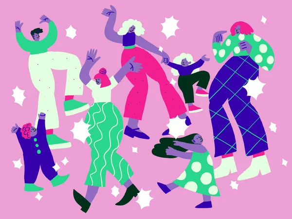 Vektorová Ilustrace Tančícími Lidmi Hvězdami Fialovém Pozadí Tančící Lidé Čmárají Stock Ilustrace
